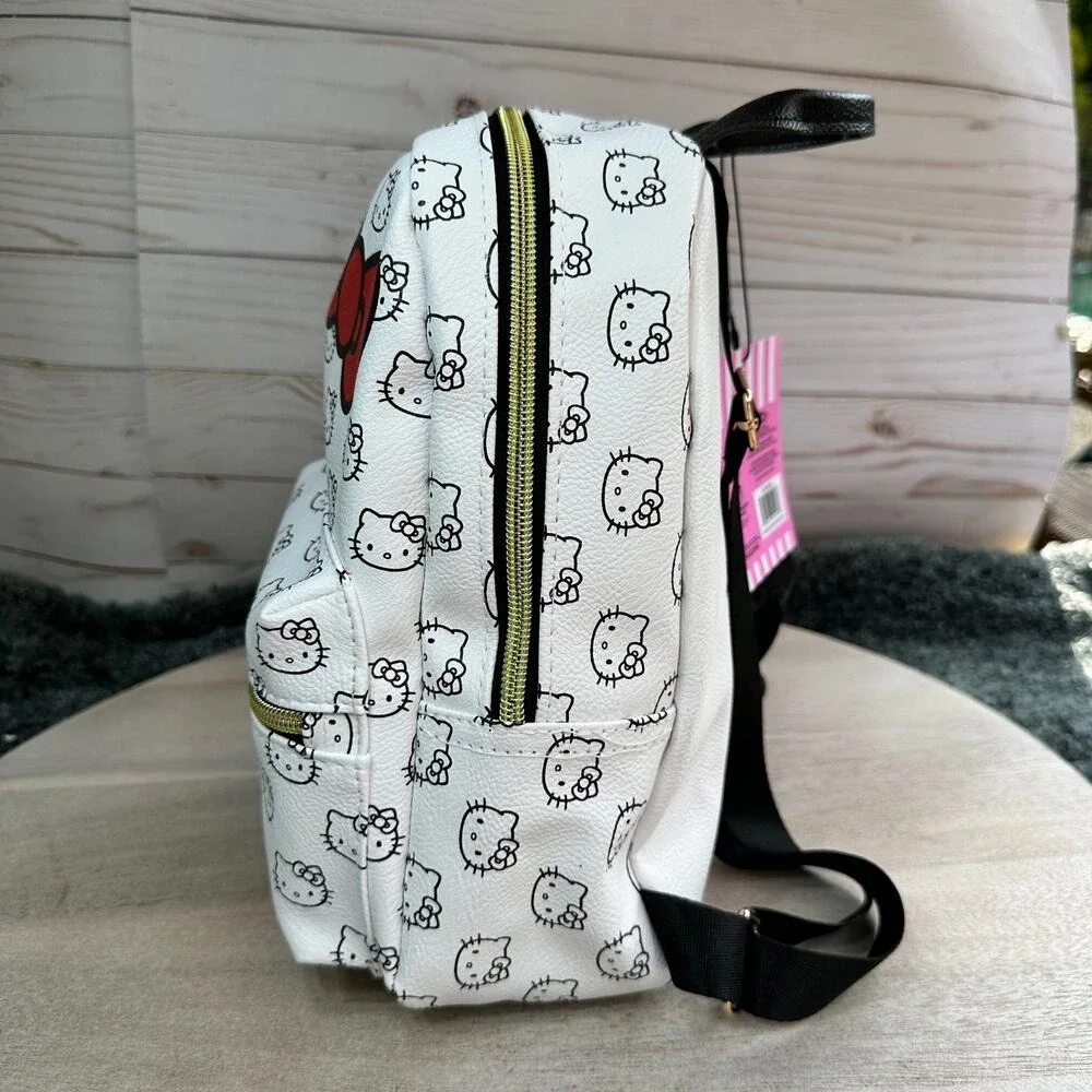 Hello Kitty Mini Backpack White Red Bow Faux Leather Sanrio 10" - Picture 2 of 16